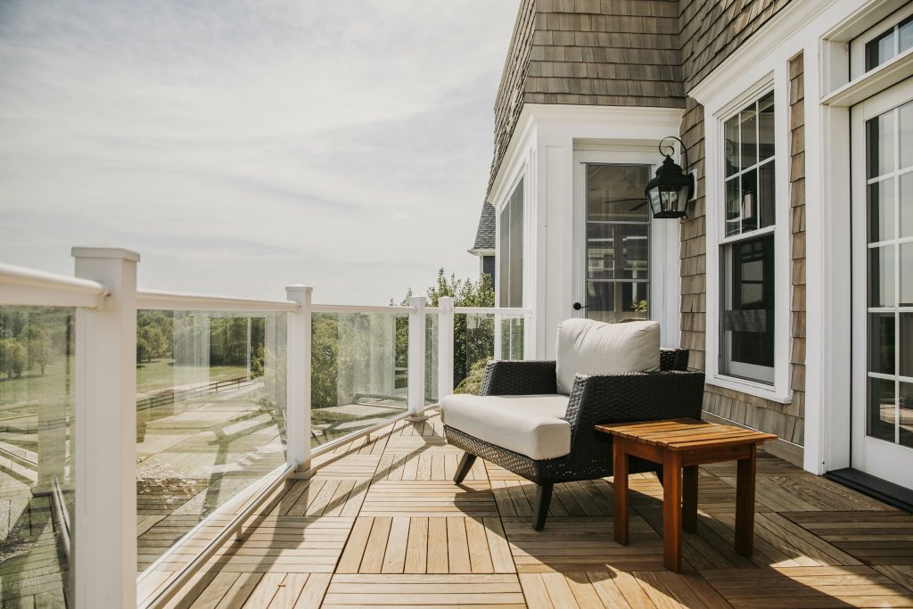 New custom patio extension with modern furniture.