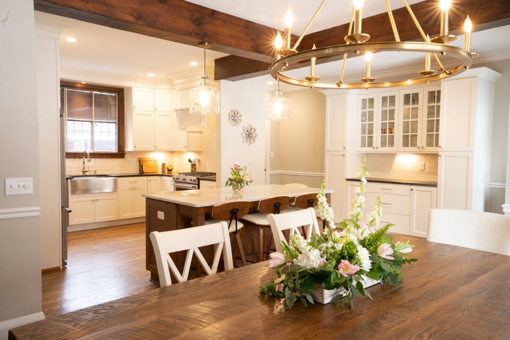 Recently renovated kitchen with updated countertops, cabinets and lighting. 